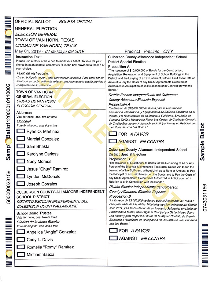 May 4 Election Sample Ballot