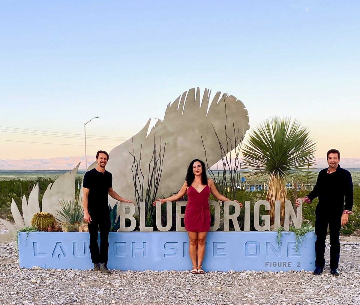 Left to Right: Thomas Lancaster, Bella Pena and Bubba Bergeaux at the finished Launch Site One entrance installation. (Courtesy Photo)