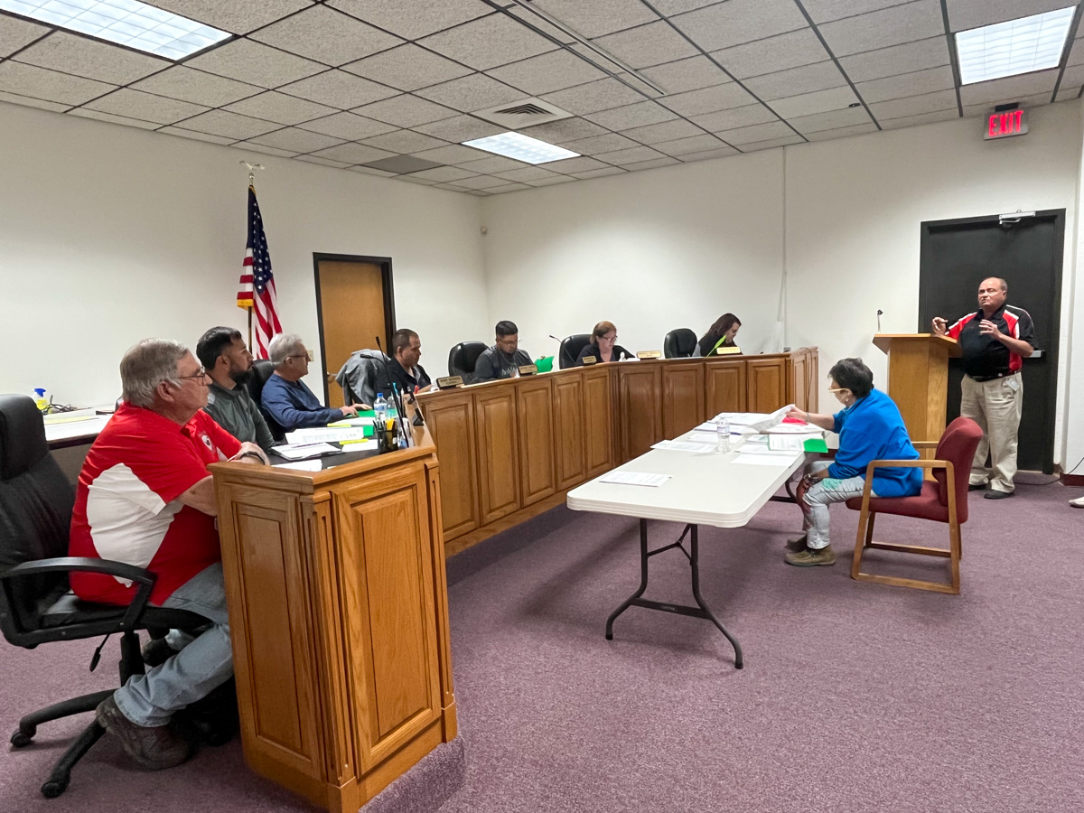 CCAISD superintendent Ken Baugh addresses the Van Horn city council about installing speed reducing devices in the school zone during the December 14 meeting.