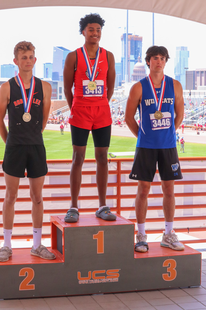 Elijah Gaines returned home with a gold medal when he cleared 6’10” in the high jump competition