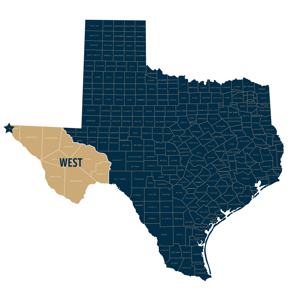 Map of the nine county region that will be covered by the West Texas office